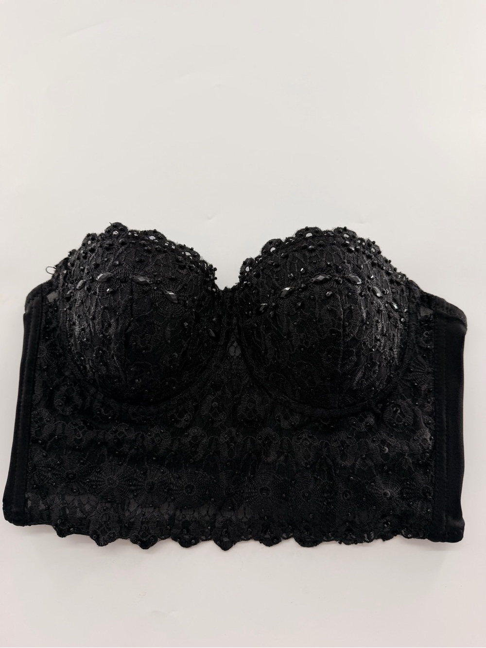Windsor Black Beaded Corset Top Women’s Bustier Small DS4017 Sexy Crop Cropped